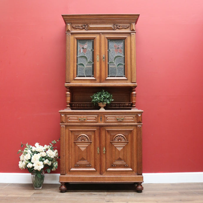 Antique Sideboard, French Oak and Lead Light Two Height Sideboard Hall Cabinet B10863