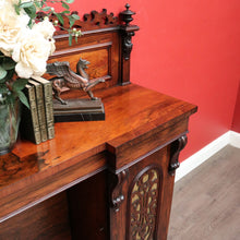 Load image into Gallery viewer, x SOLD Antique English Rosewood Sideboard Fretwork Backboard and Doors Twin Pedestals. B9851
