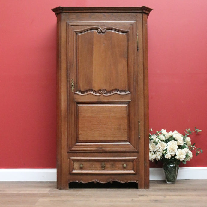 Antique French Cloak Cabinet, French Hall Cupboard, Oak Wardrobe Armoire Drawer B10804