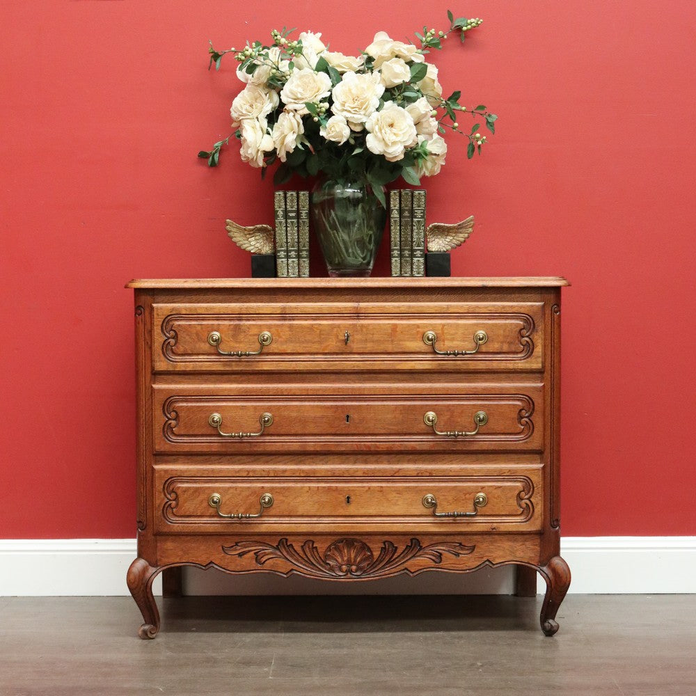 Antique French Chest of Drawers, Oak French Hall Cabinet Chest of 3 Drawers B10205