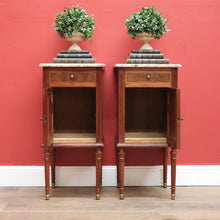 Load image into Gallery viewer, x SOLD Antique French Bedside Tables, Mahogany and Marble Lamp or Side Tables True Pair B11137
