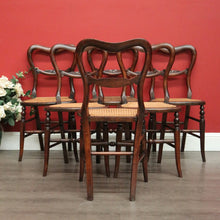 Load image into Gallery viewer, x SOLD 6 English Beech and Cane Chairs, Antique Dining or Kitchen Chairs Cane Seats. B10403
