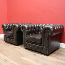Load image into Gallery viewer, x SOLD Vintage Button Back Chesterfield Arm Chairs, Chairs Deep Chestnut Brown Lounge B11207
