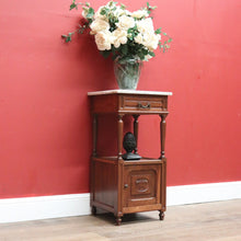 Load image into Gallery viewer, x SOLD Antique Bedside Table, French Bedside Cabinet, Lamp or Side Table. Oak, Marble B10889
