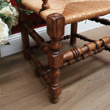 Load image into Gallery viewer, x SOLD Antique French Oak and Rush Seat Hall Chair Armchair, Fleur de Lis Desk Chair B10665
