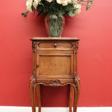 Load image into Gallery viewer, x SOLD Antique French Walnut Bedside Table, French Walnut and Marble Lamp Side Cabinet B10428
