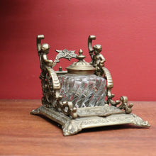 Load image into Gallery viewer, Antique French Inkwell, Antique Brass and Glass Office Desk Ink Well, Cupids B10745
