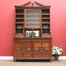 Load image into Gallery viewer, x SOLD Antique English Oak Bookcase or Display Cabinet, China Cabinet. Leather, Key B11278
