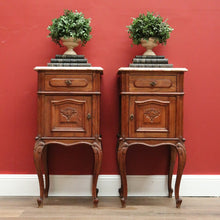 Load image into Gallery viewer, Pair of Antique French Bedside Tables, Bedside Cabinets, Lamp Side Tables Marble B10653

