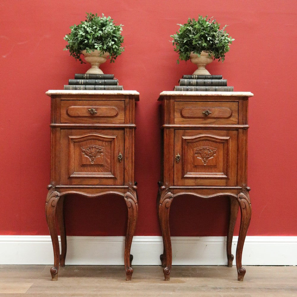 Pair of Antique French Bedside Tables, Bedside Cabinets, Lamp Side Tables Marble B10653