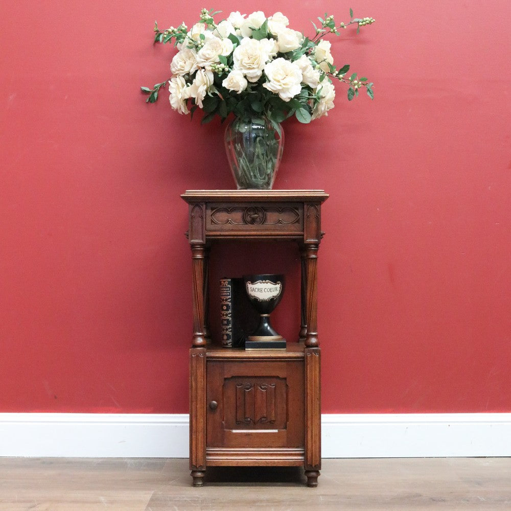 Antique Bedside Table, French Walnut Bedside Table, Lamp Table, Marble Top B10828
