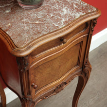 Load image into Gallery viewer, x SOLD Antique French Walnut Bedside Table, French Walnut and Marble Lamp Side Cabinet B10428

