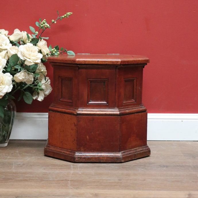 Antique English Walnut Two Height Storage Box Eight Sided Shoe Box with Lift Lid. B11118
