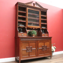 Load image into Gallery viewer, x SOLD Antique English Oak Bookcase or Display Cabinet, China Cabinet. Leather, Key B11278
