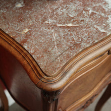 Load image into Gallery viewer, x SOLD Antique French Walnut Bedside Table, French Walnut and Marble Lamp Side Cabinet B10428
