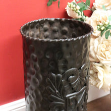 Load image into Gallery viewer, x SOLD Vintage French Umbrella Holder, Umbrella Stand, Black Tin Walking Stick Cane Bin B10813
