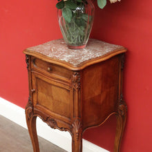 Load image into Gallery viewer, x SOLD Antique French Walnut Bedside Table, French Walnut and Marble Lamp Side Cabinet B10428
