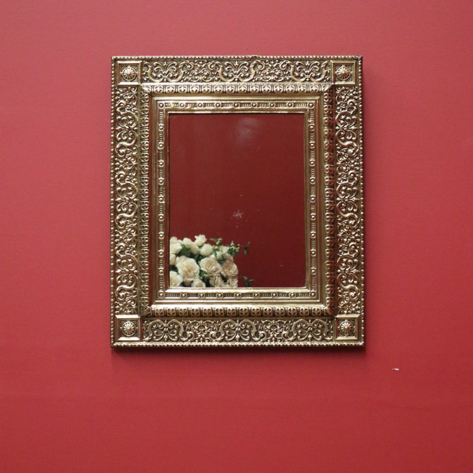 Antique French Gilt Brass Wall Mirror, Wall Mirror, French Brass Cushion Mirror B10794