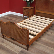 Load image into Gallery viewer, x SOLD Antique French Single Bed, Oak and Cane Bed. Bedhead, Foot, Side Rails Slats 1/3. B11264

