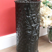Load image into Gallery viewer, x SOLD Vintage French Umbrella Holder, Umbrella Stand, Black Tin Walking Stick Cane Bin B10813
