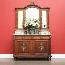 Load image into Gallery viewer, Antique French Oak Dressing Table, Mirror Back Hall Cabinet Cupboard, Marble Top
