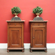 Load image into Gallery viewer, Antique French Oak Bedside Cabinet, Lamp Cupboards, Side Tables Marble Tops
