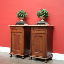 Load image into Gallery viewer, x SOLD Antique French Oak Bedside Cabinet, Lamp Cupboards, Side Tables Marble Tops.  B10327
