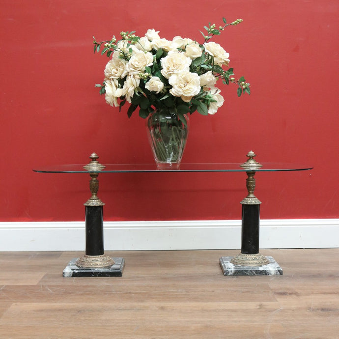 Antique French Coffee Table, Marble, Brass and Glass Top Coffee Table Side Table B11148