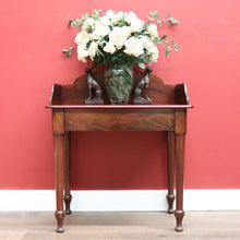 Load image into Gallery viewer, Antique English Mahogany Shaped back Narrow Hall Wash Stand Lamp side Table or Small Desk B10716

