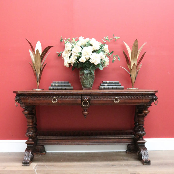 Antique French Hall Tables, Lamp or Sofa Table, Antique Oak 2 Drawer Office Desk B10772