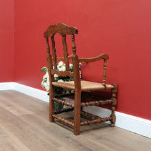 Load image into Gallery viewer, x SOLD Antique French Oak and Rush Seat Hall Chair Armchair, Fleur de Lis Desk Chair B10665
