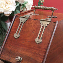 Load image into Gallery viewer, x SOLD Antique English Coal Scuttle, Walnut and Brass Lift Lid Kindling Storage Box B10967
