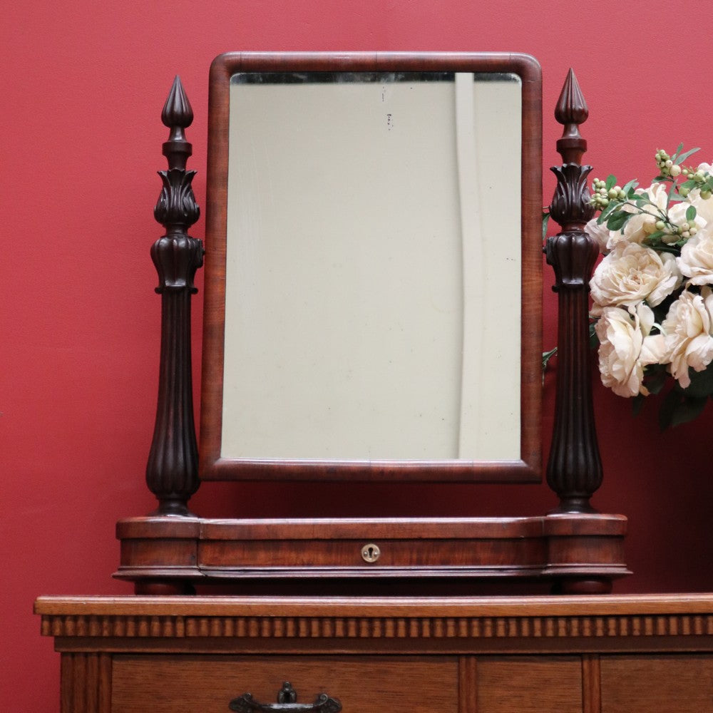 Antique English Mahogany Mirror, Chest of Drawers Mirror, Toilet Mirror Drawer B10680