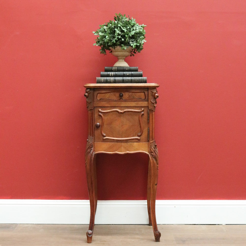 Antique French Bedside Table, Lamp Table with Marble Top and Marble Insert B10662