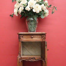 Load image into Gallery viewer, x SOLD Antique French Walnut Bedside Table, French Walnut and Marble Lamp Side Cabinet B10428
