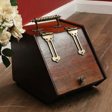 Load image into Gallery viewer, x SOLD Antique English Coal Scuttle, Walnut and Brass Lift Lid Kindling Storage Box B10967
