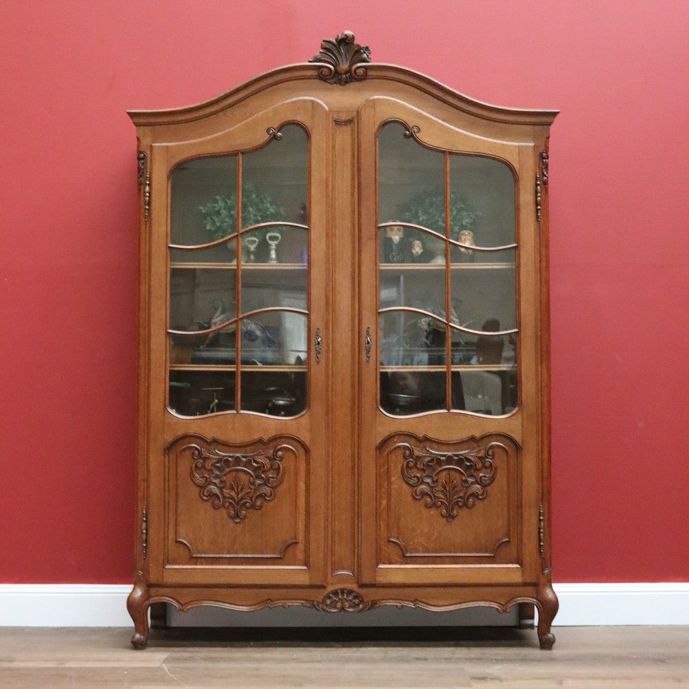 Antique French Oak China Cabinet, French 2 Door Bookcase Cabinet Hall Cupboard B10754