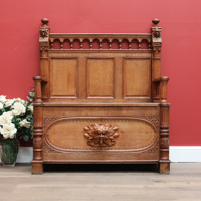 Antique French Hall Settle with Blanket Box Seat Oak Greenman Hall Chair Bench B10661
