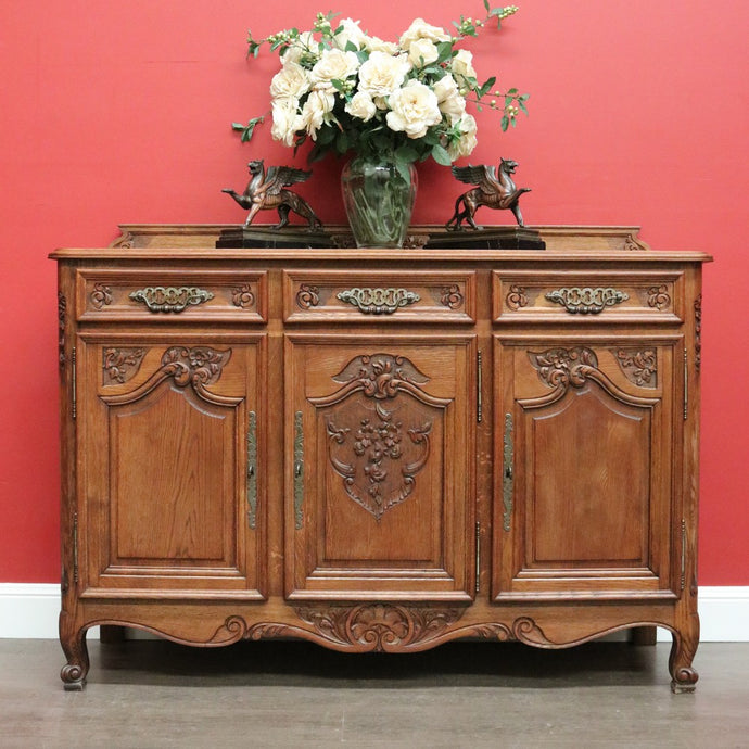 Antique French Oak Sideboard, French 3 Door 3 Drawer Sideboard Cabinet Cupboard B10318