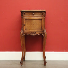 Load image into Gallery viewer, x SOLD Antique French Walnut Bedside Table, French Walnut and Marble Lamp Side Cabinet B10428
