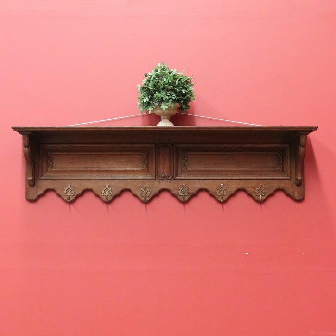 Antique French Coat Rack, Oak and Brass Umbrella Holder, Scarf and Hat Rack B10780