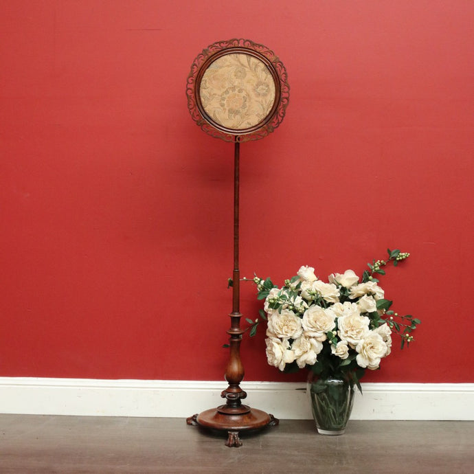 Antique English Pole Screen, Tapestry Pole Screen Needle Work Stand in Rosewood
