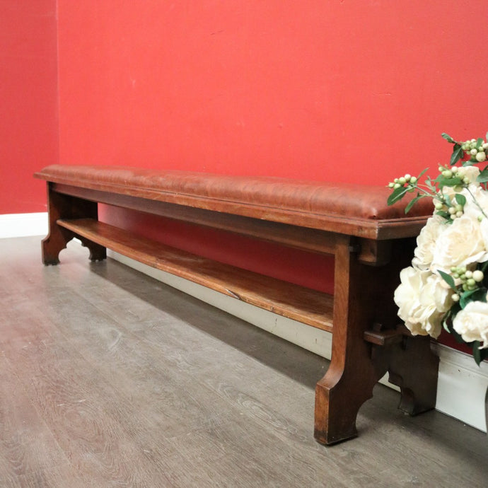 Antique French Oak and Leather Bench Seat Hall Chair Verandah Bench Seat Chair