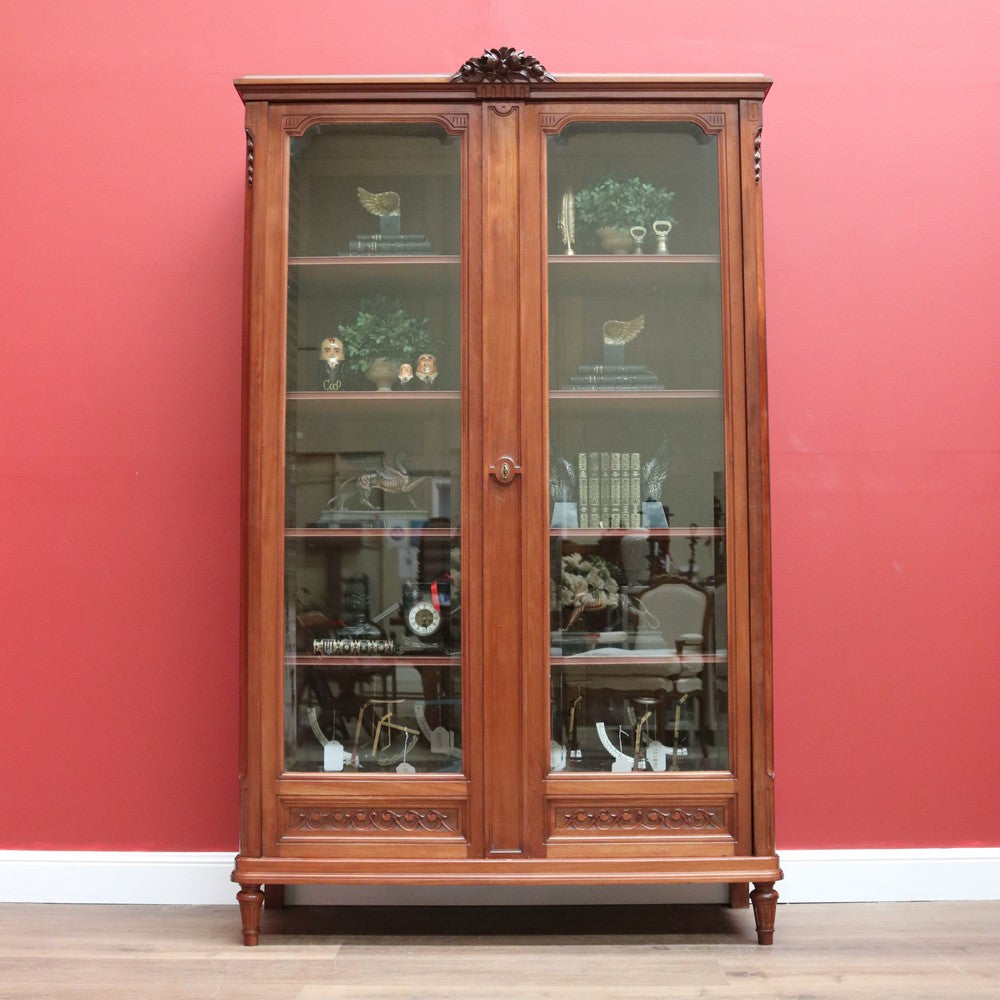 x SOLD Antique French Mahogany 2 Door Bookcase China Cabinet with Carved detail to top B10727