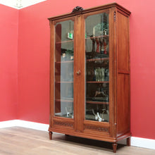 Load image into Gallery viewer, x SOLD Antique French Mahogany 2 Door Bookcase China Cabinet with Carved detail to top B10727
