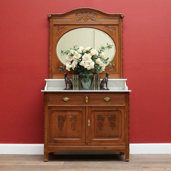 Antique French Dressing Table, Mirror Back Sideboard, Cabinet, Cupboard in Oak B10629