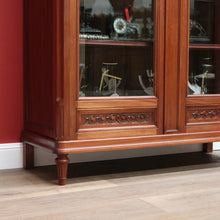 Load image into Gallery viewer, x SOLD Antique French Mahogany 2 Door Bookcase China Cabinet with Carved detail to top B10727
