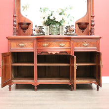 Load image into Gallery viewer, x SOLD Antique English Sideboard, Walnut Mirror Back Sideboard Cabinet Cupboard. B9875
