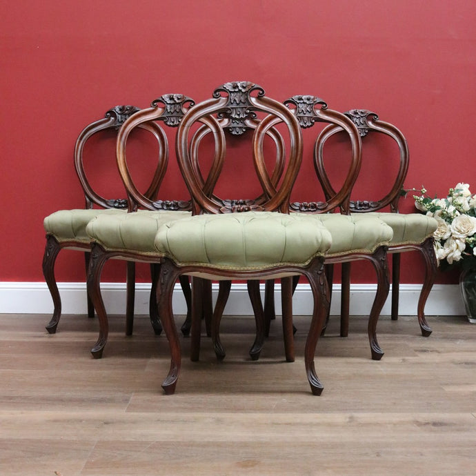 Set of 6 Antique English Dining Chairs, Mahogany Balloon Back Kitchen Chairs B10796