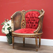 Load image into Gallery viewer, x SOLD Antique French Gilt Timber, Cane, Button Back Fabric, Boudoir Chair, Armchair B11146
